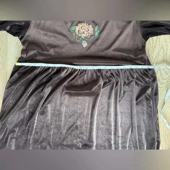 Vintage 90’s Shenanigans Brown Velveteen Baby Doll Dress Floral Embroidery - Picture 10 of 10